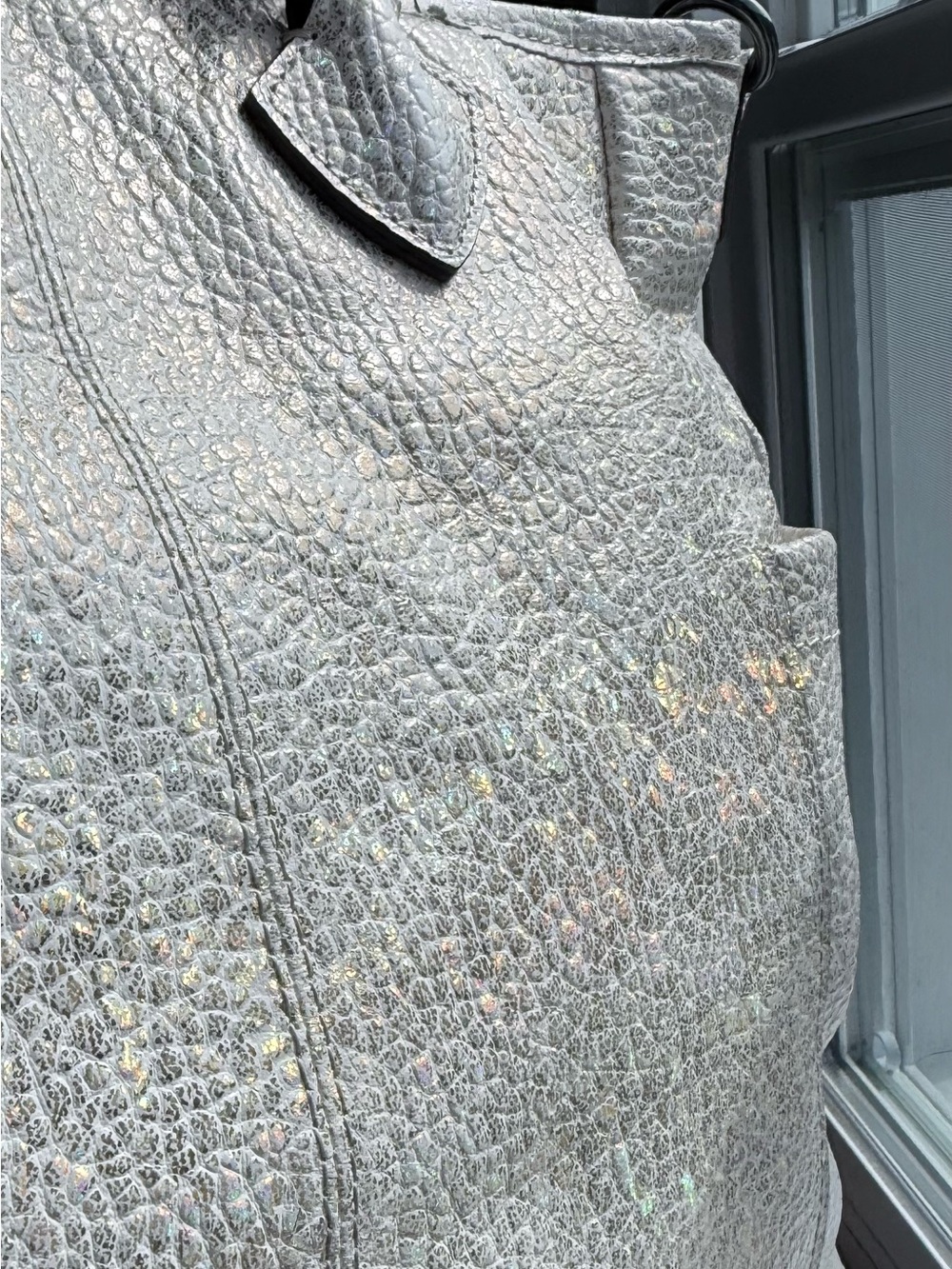 Aimee Kestenberg Sunbury Iridescent Holographic Genuine Leather Tote Satchel - Picture 11 of 12